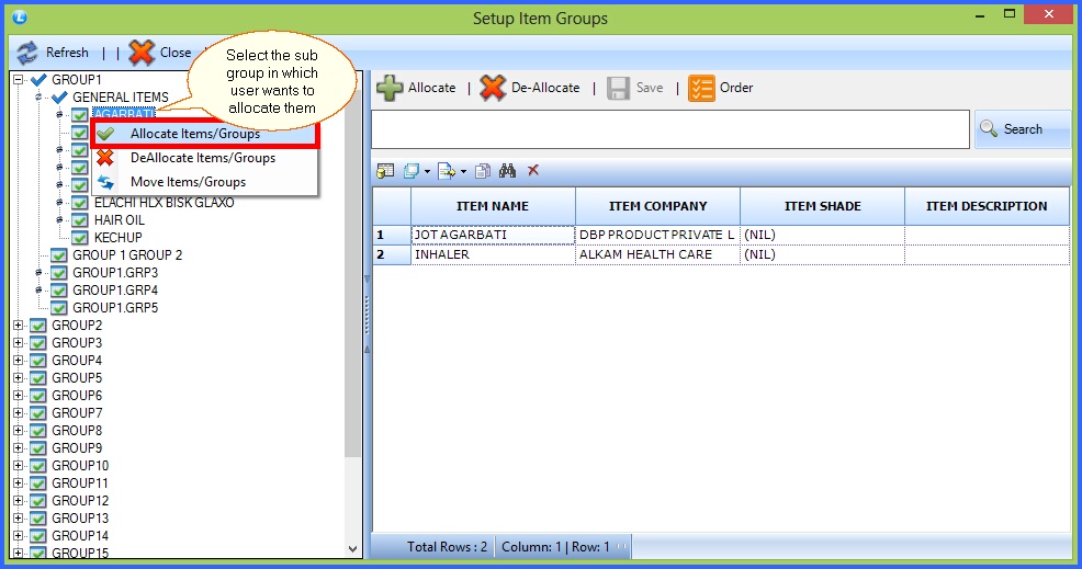 fmcg setup item groups allocation